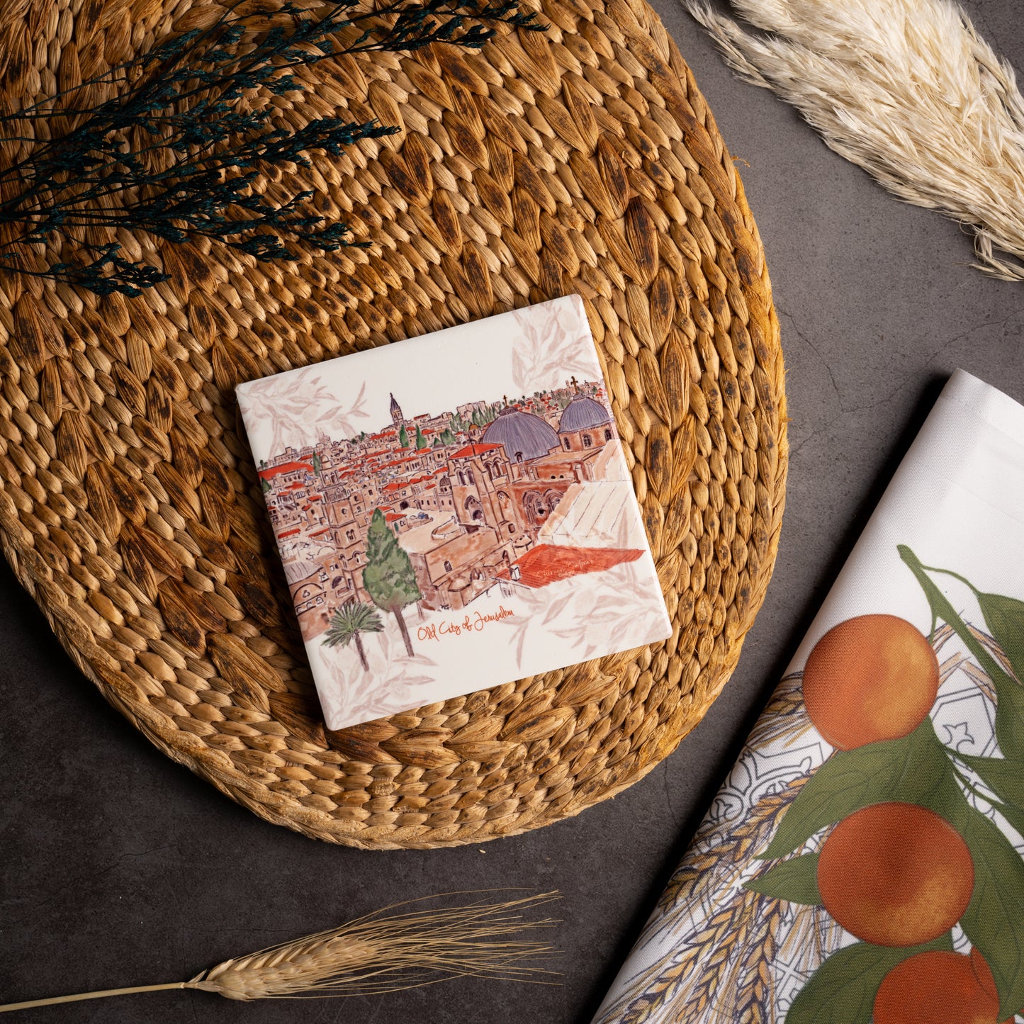 Old City of Jerusalem Coaster |Ceramic Coaster |Cup Holder | Jerusalem painting |painting Coaster
