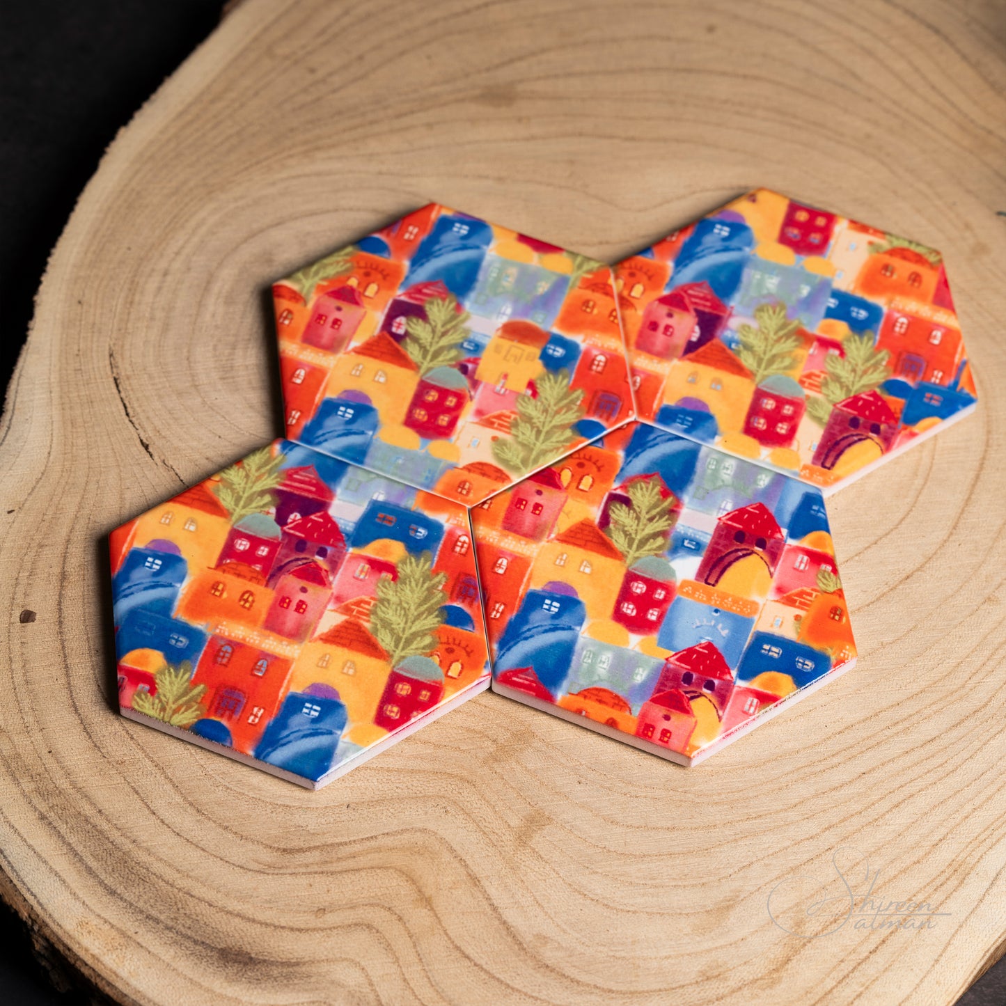 Old Houses of the Old City of Jerusalem Coasters |Jerusalem houses |colorful houses |hot holder
