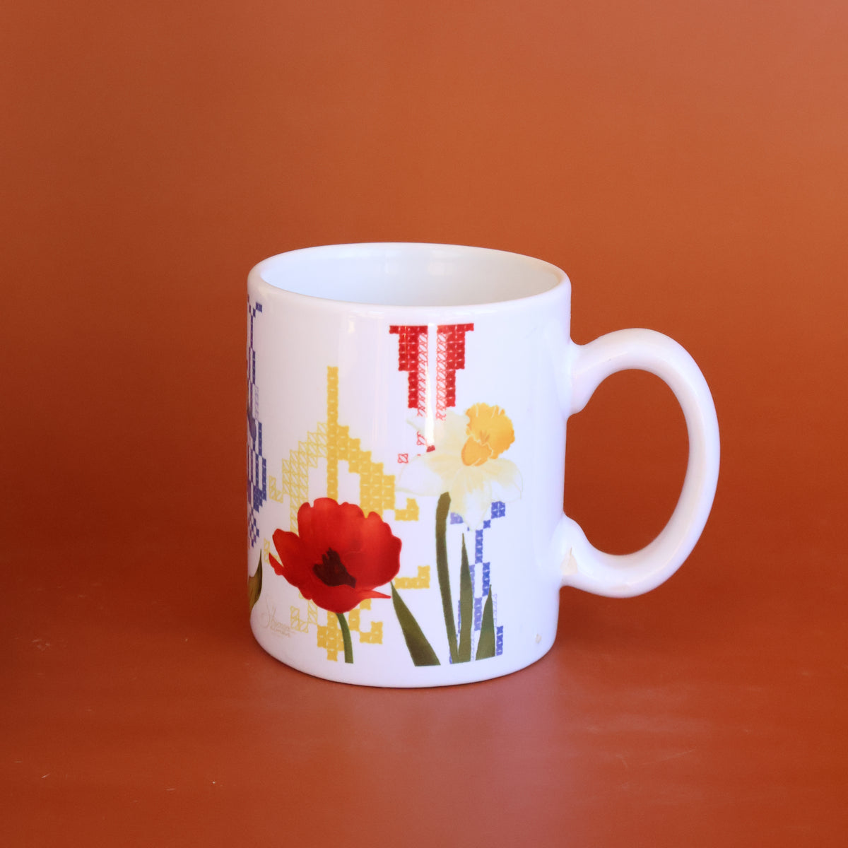 Wild Flowers Coffee cup | Palestinian Embroidery cypress tree | coffee drink | ceramic |coffee cup