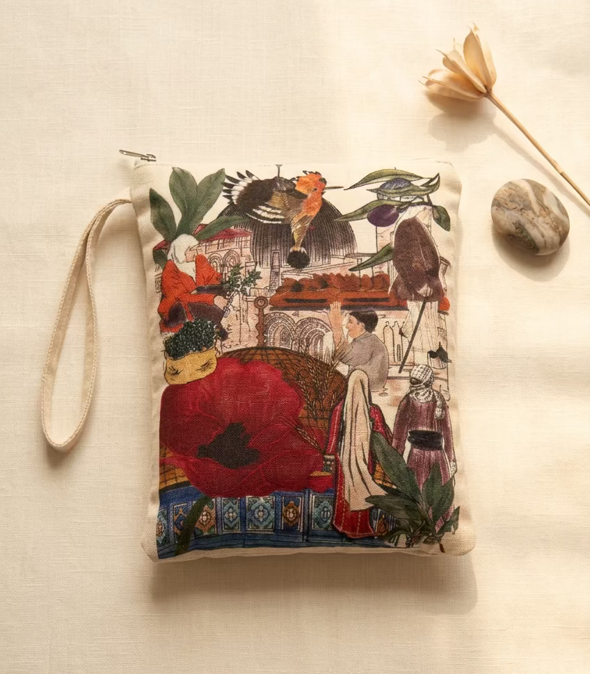 Figure of Jerusalem Pouch | accessories bag | cotton bag |clutch bag | Symbols of Jerusalem