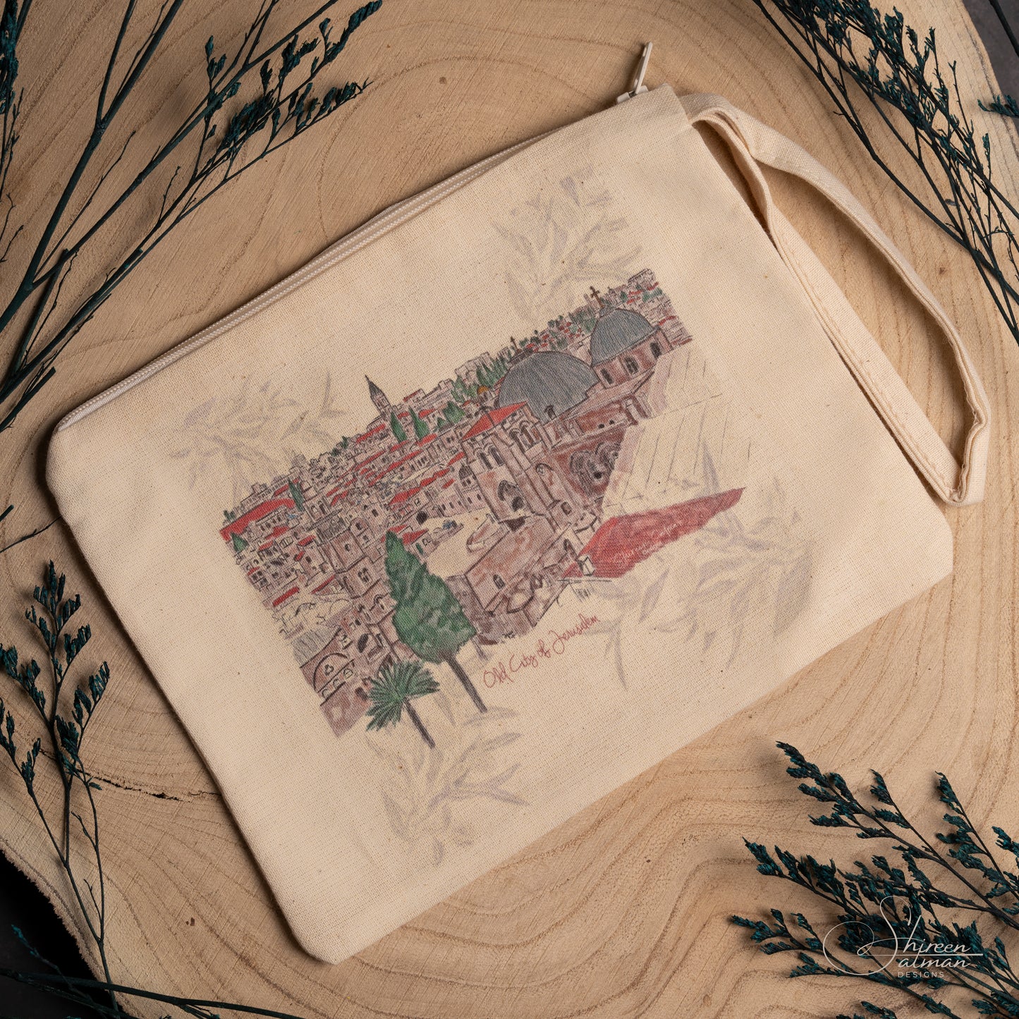 Jerusalem Pouch |cotton bag |Jerusalem souvenir |Cosmetic bag |Jerusalem View |Jerusalem Painting