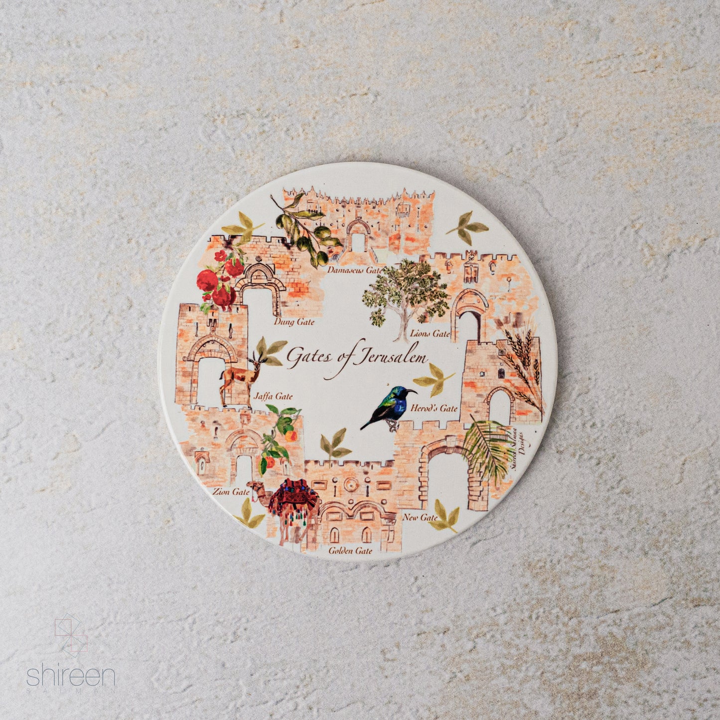 Gates of Jerusalem Coaster | Ceramic coaster |Jerusalem gates |Homeware |Home accessories |travel gift
