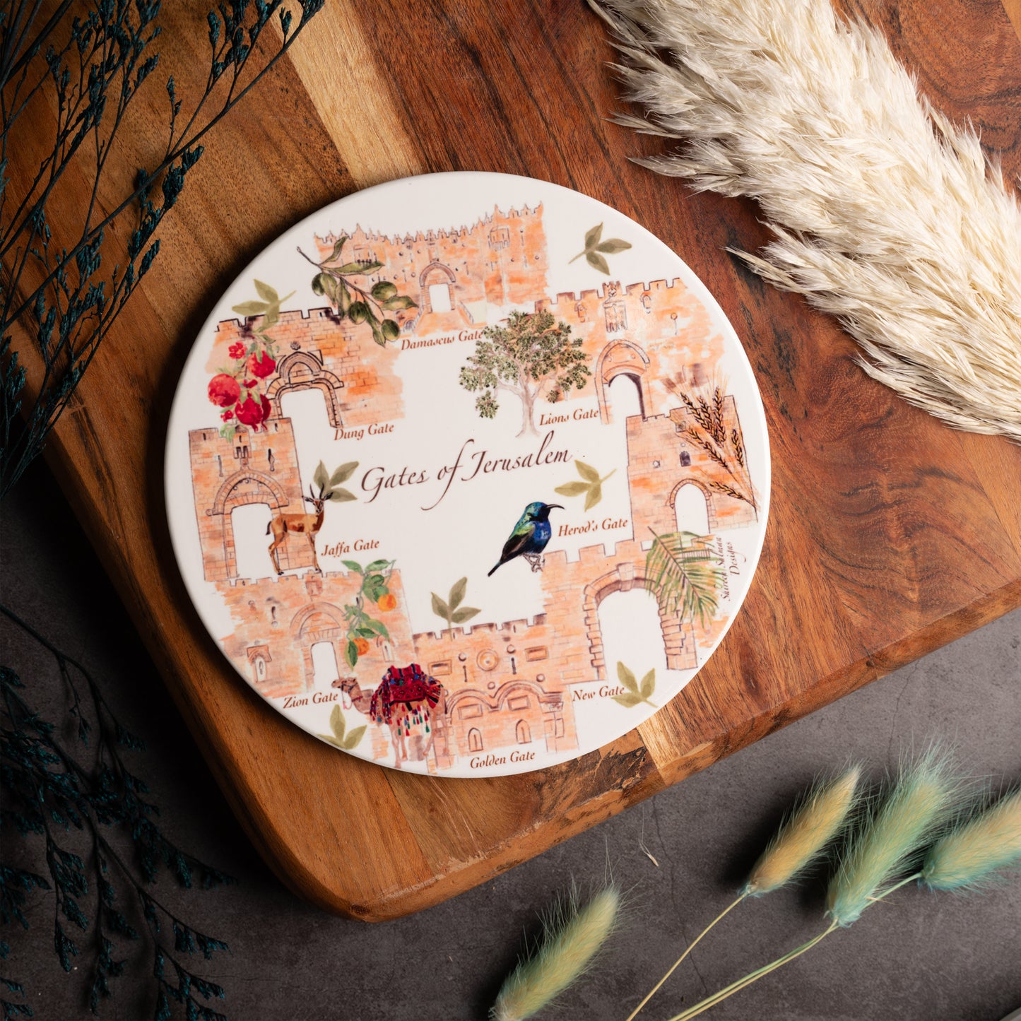 Gates of Jerusalem Coaster | Ceramic coaster |Jerusalem gates |Homeware |Home accessories |travel gift