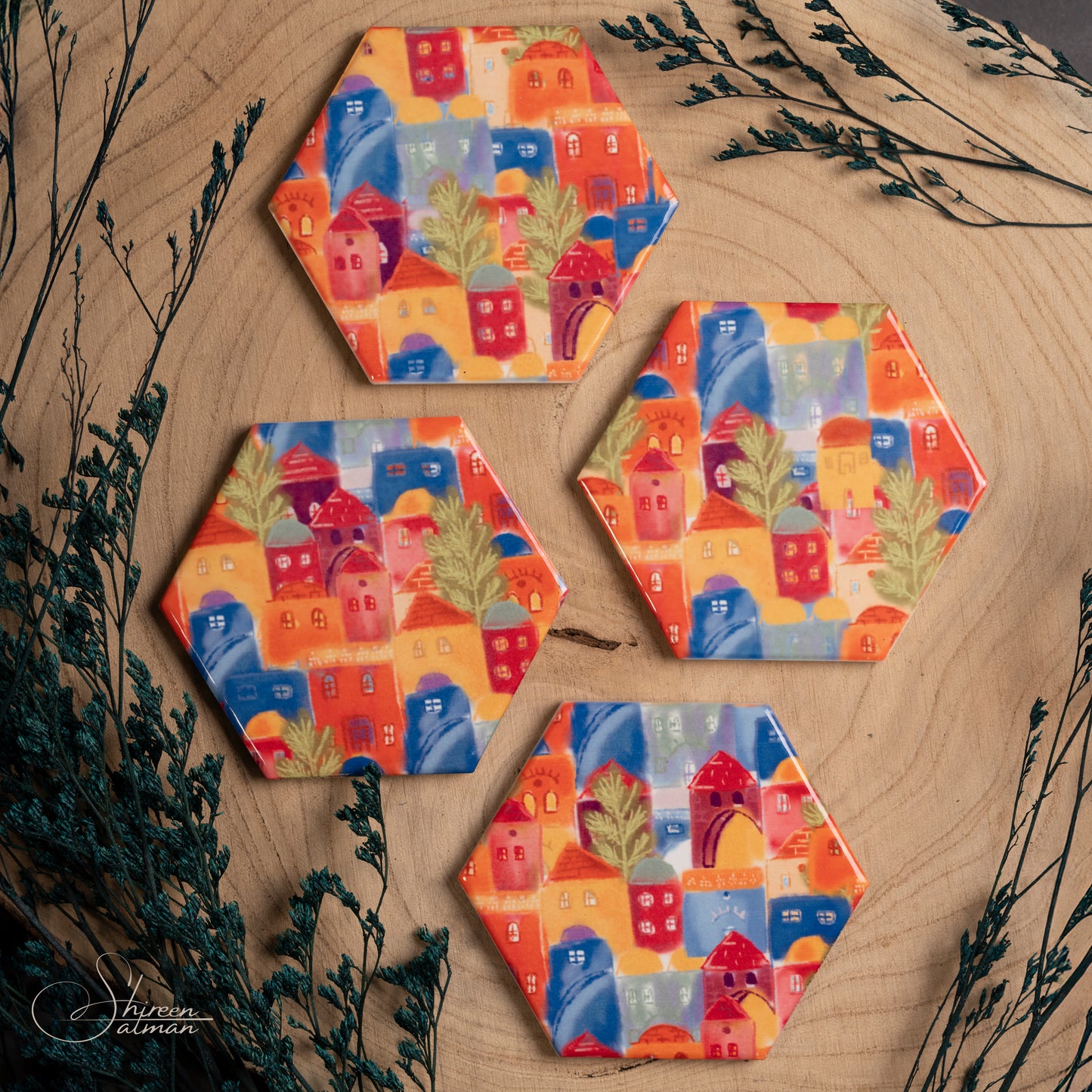 Old Houses of the Old City of Jerusalem Coasters |Jerusalem houses |colorful houses |hot holder