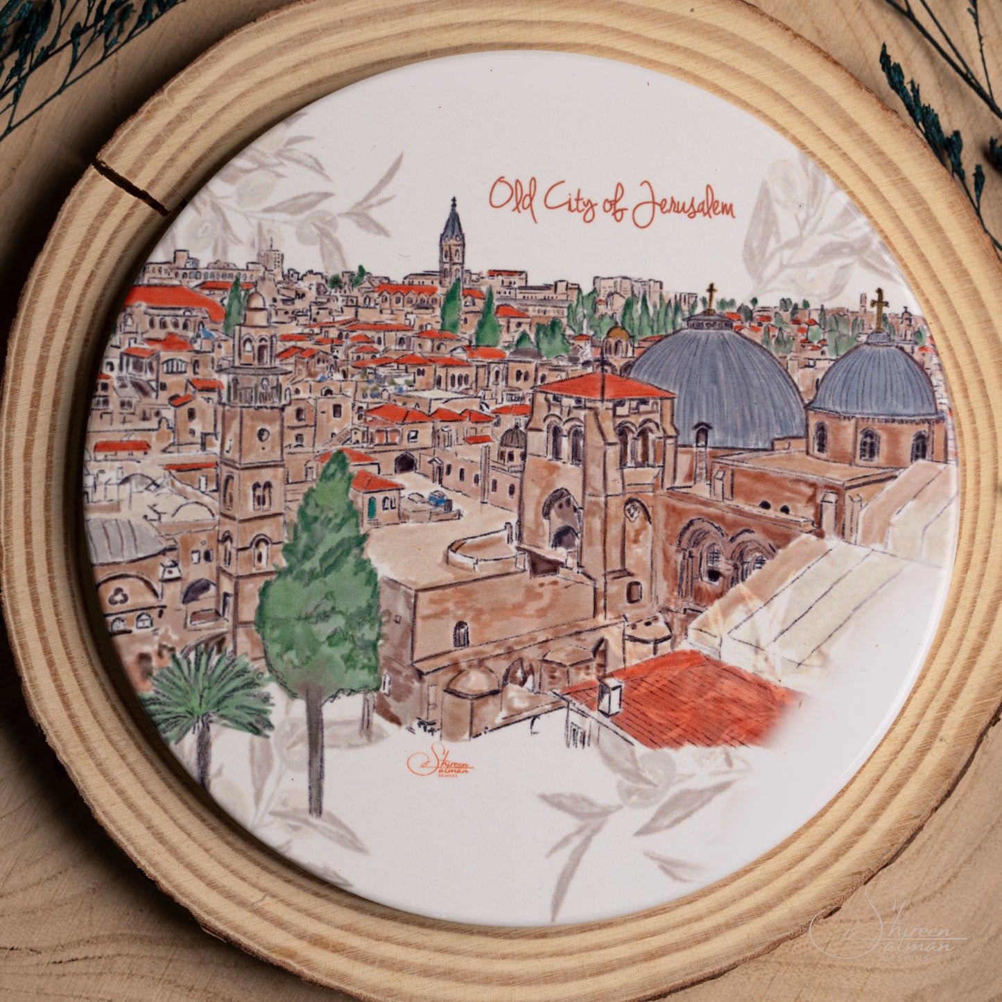 Old City of Jerusalem Coaster |Ceramic Coaster |Cup Holder | Jerusalem painting |painting Coaster