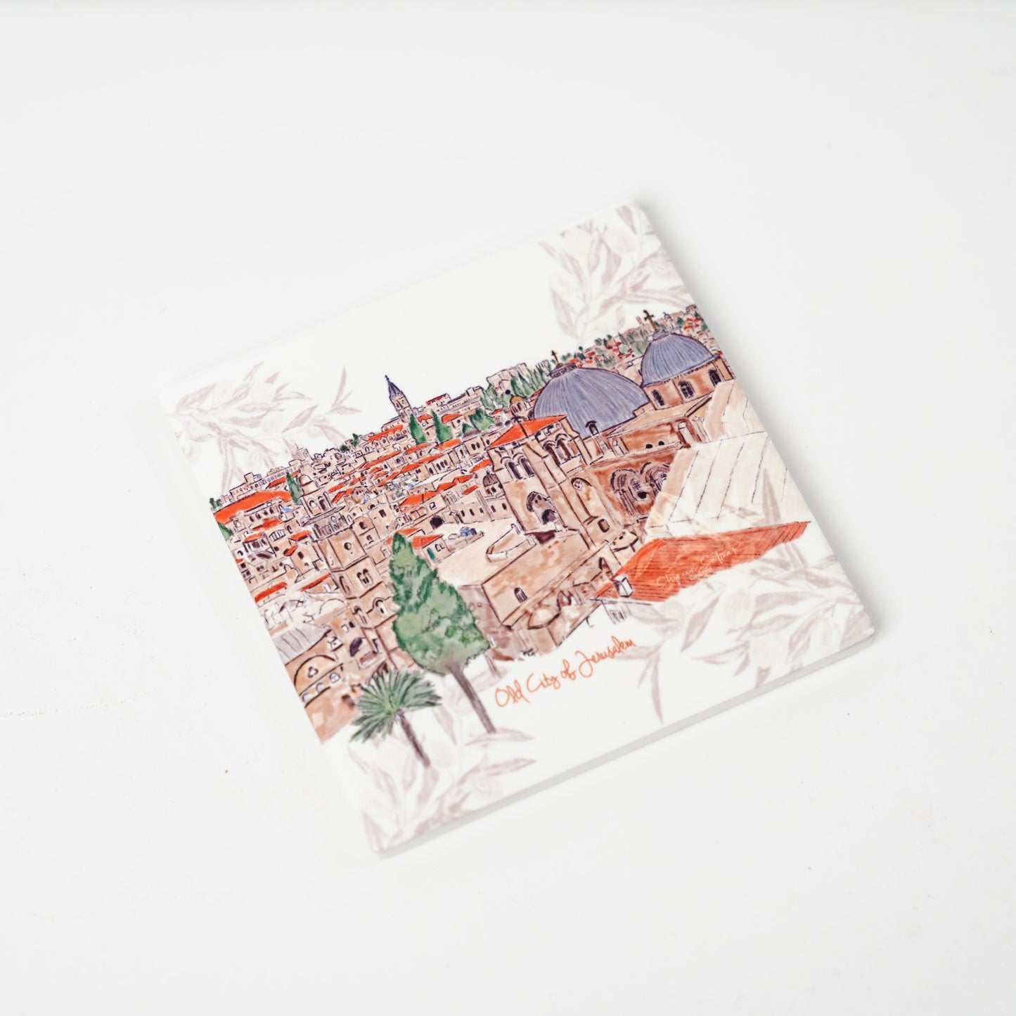 Old City of Jerusalem Coaster |Ceramic Coaster |Cup Holder | Jerusalem painting |painting Coaster