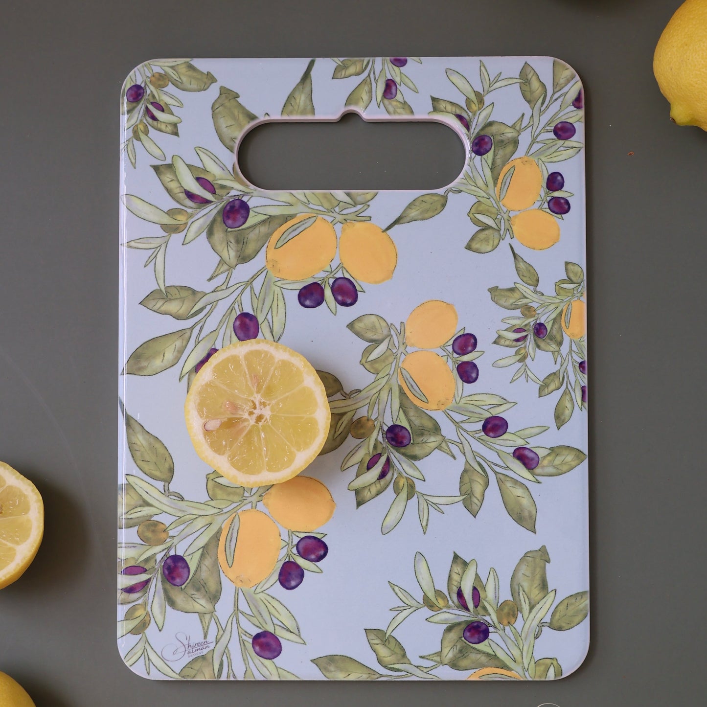 lemon olive Cutting Board |Cutting Fruits |Middle East Pattern|Watercolor |kitchen ware |kitchen accessories