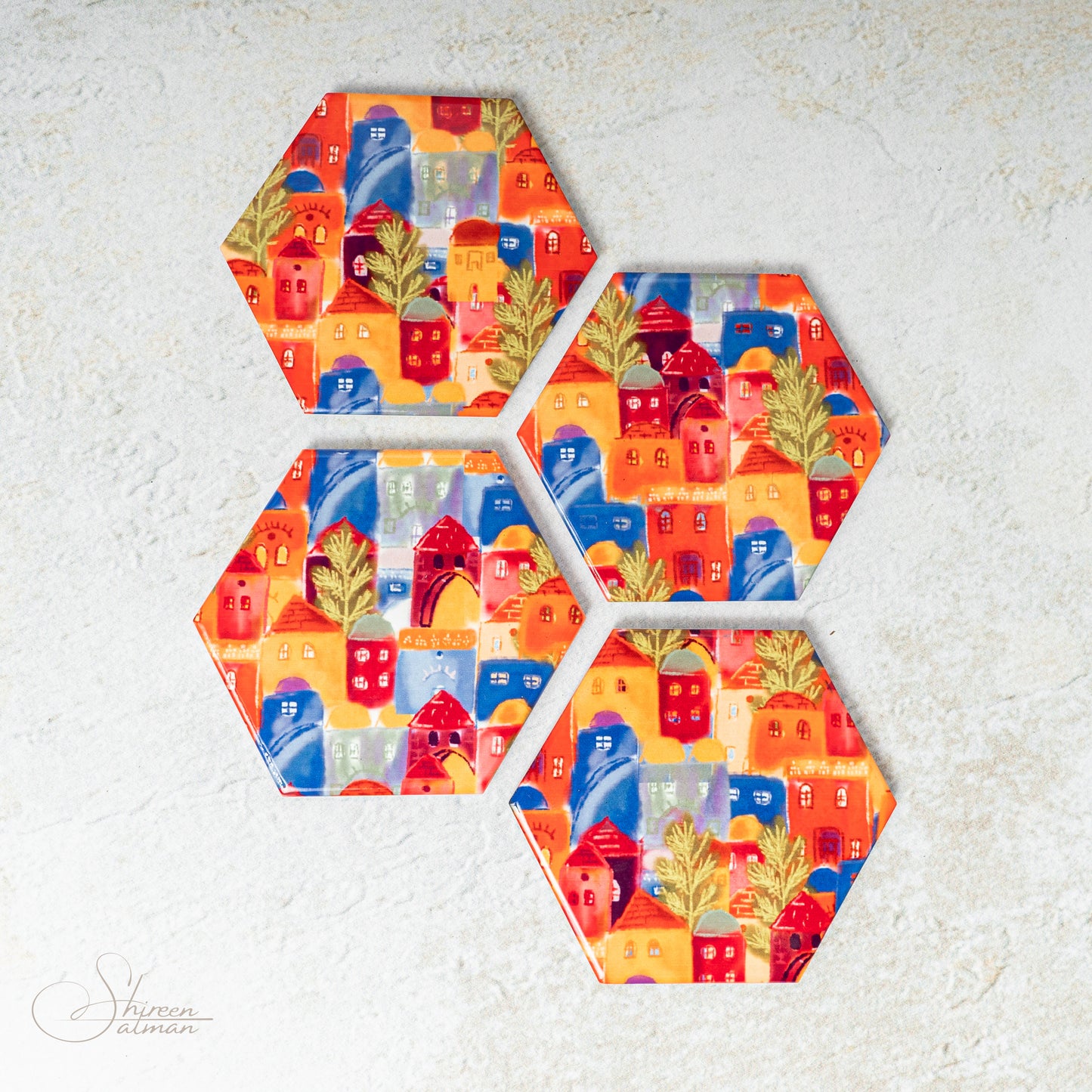 Old Houses of the Old City of Jerusalem Coasters |Jerusalem houses |colorful houses |hot holder