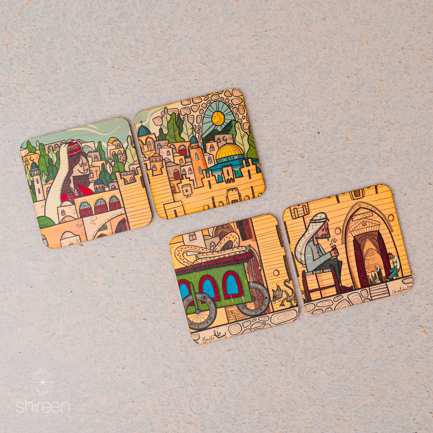 Basta Jerusalem Cart |Jerusalem souvenir | bread of Jerusalem | wood Coaster | Jerusalem Gift |Jerusalem travel gift