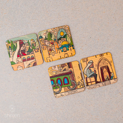 Basta Jerusalem Cart |Jerusalem souvenir | bread of Jerusalem | wood Coaster | Jerusalem Gift |Jerusalem travel gift