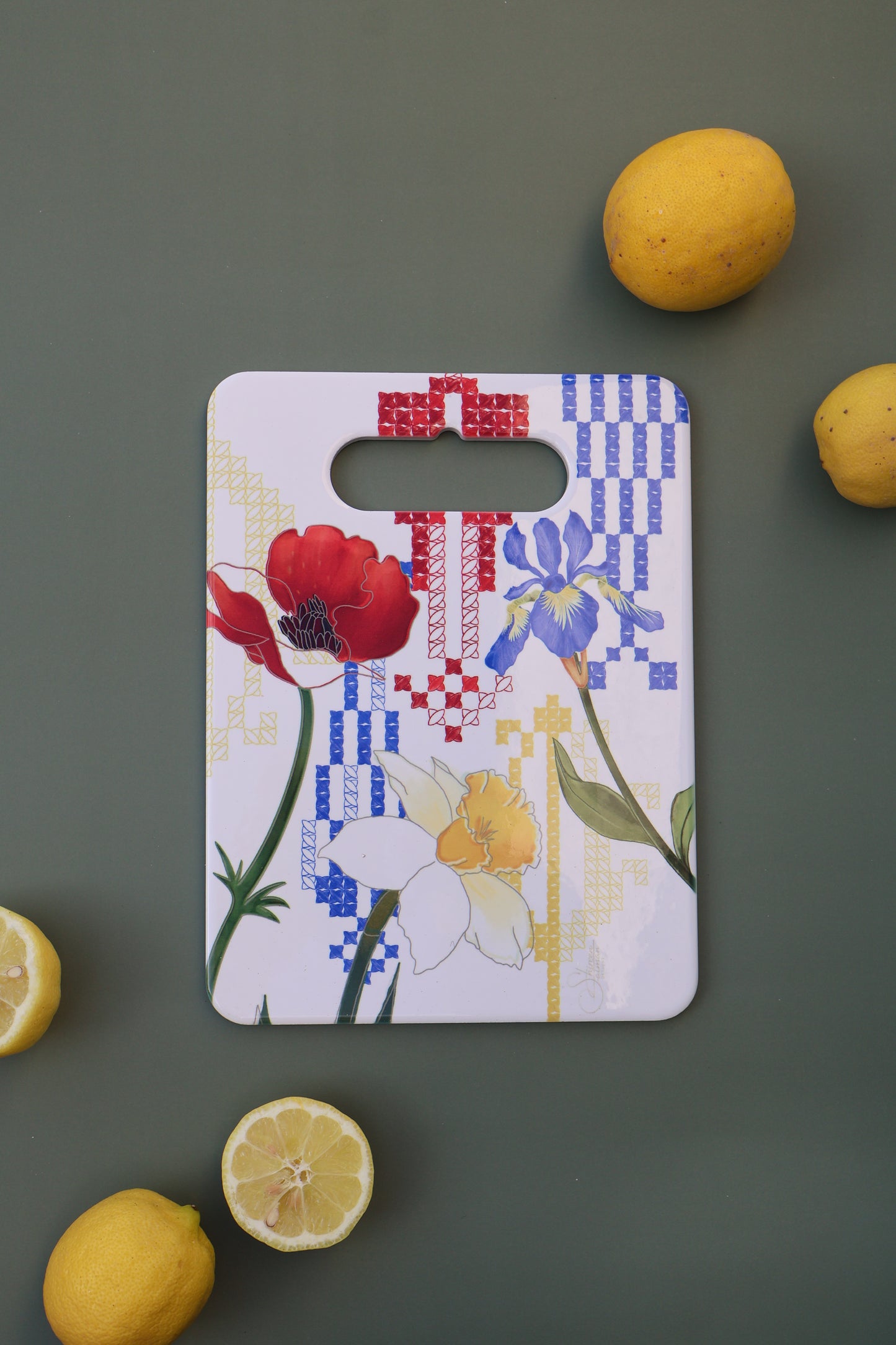 Wild flowers cutting board | embroidery cypress trees| homeware |kitchen accessories | Spring flowers| middle eastern fields