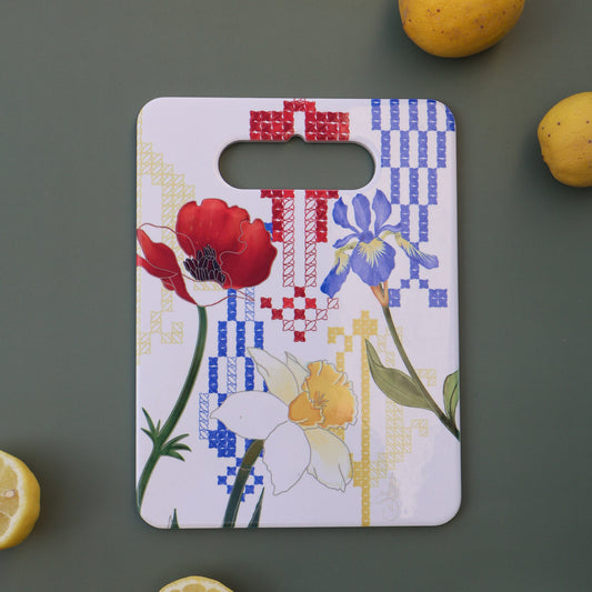 Wild flowers cutting board | embroidery cypress trees| homeware |kitchen accessories | Spring flowers| middle eastern fields