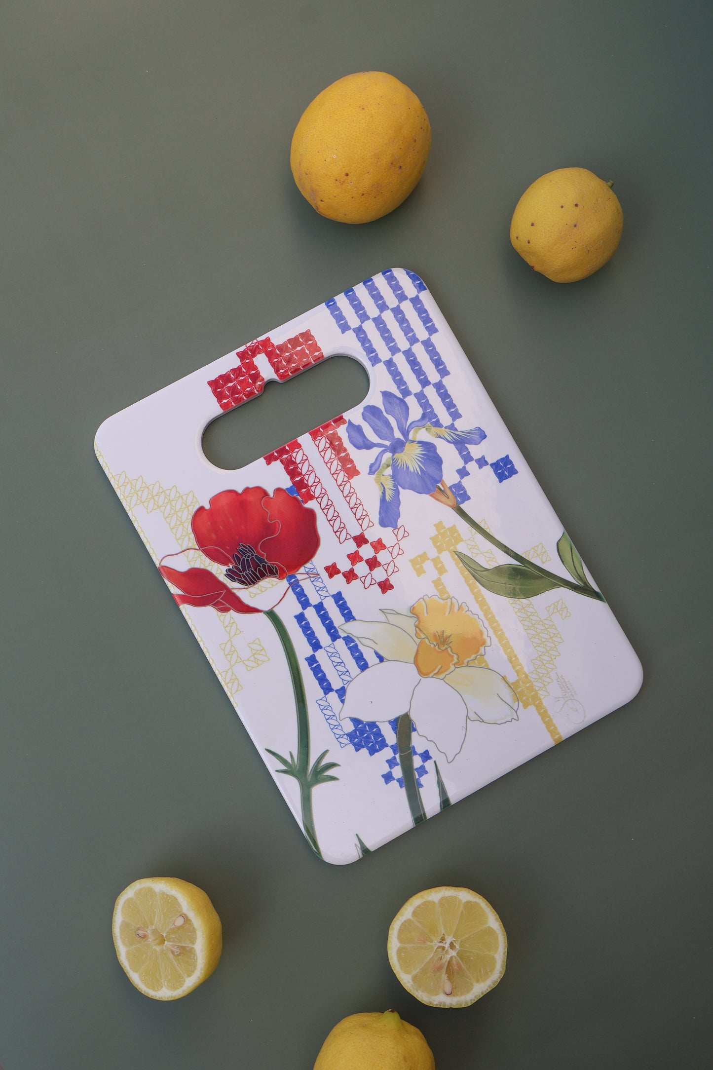 Wild flowers cutting board | embroidery cypress trees| homeware |kitchen accessories | Spring flowers| middle eastern fields