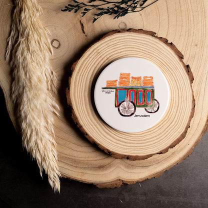 Jerusalem Trolley Coaster |Jerusalem bread |souvenir |travel gift |ceramic coaster| ceramicc art