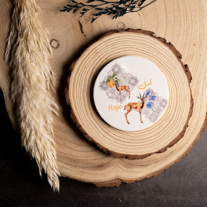 Hope Coaster |deer of the desert |ceramic coaster | tile pattern |Middle East Patterns |