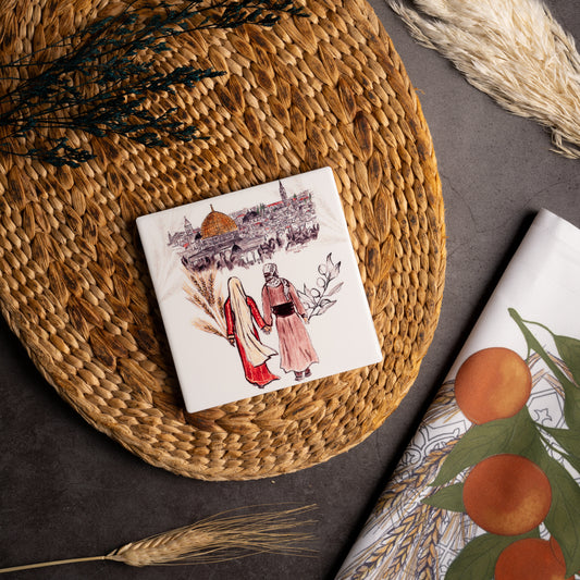 Jerusalem Ceramic Tile |Ceramic Coaster |Hot drink holder |Jerusalem traditional painting