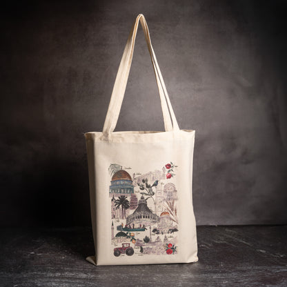 Palestinian Landmarks Totebag|Holy Land Cities |Shopping Bag| Travel Bag |Souvenir Bag |Palestine Landmarks