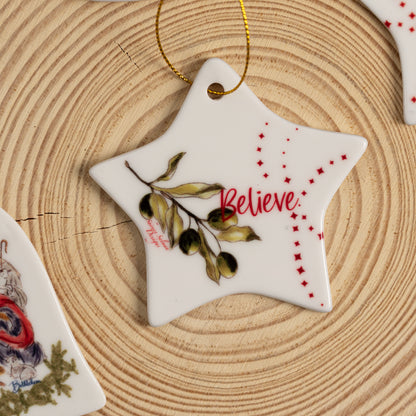 Believe Star Ornament |Christmas star |Palestine Olive ceramic |Olive branch | star ceramic