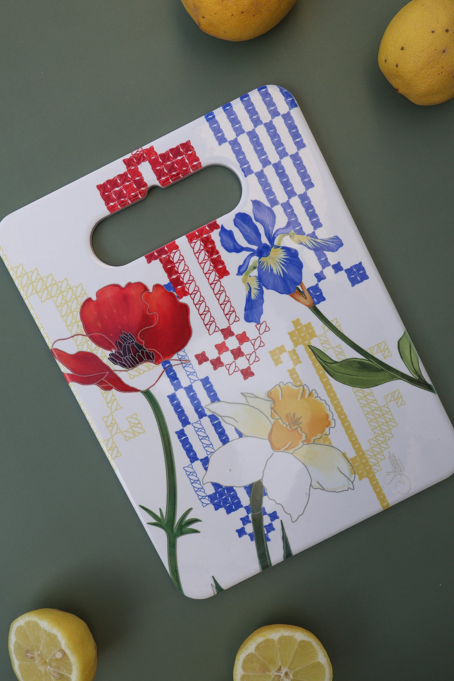 Wild flowers cutting board | embroidery cypress trees| homeware |kitchen accessories | Spring flowers| middle eastern fields