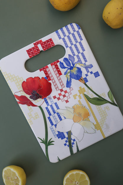 Wild flowers cutting board | embroidery cypress trees| homeware |kitchen accessories | Spring flowers| middle eastern fields