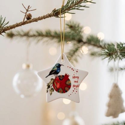 Merry And Bright Ornament |Palestinian Sunbird ornament |Pomegranate ornament |Christmas decoration |