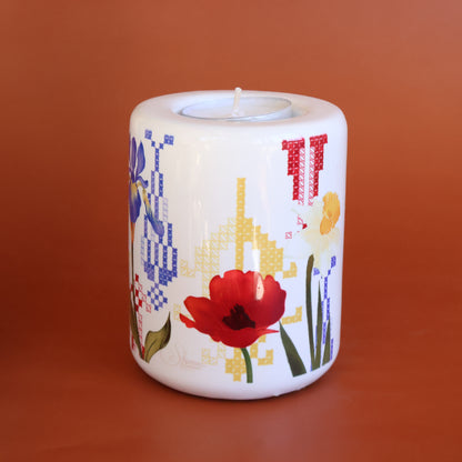 Wild Flowers Candle Holder | Embroidery  Candle | Palestinian Embroidery |Cypress trees
