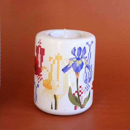Wild Flowers Candle Holder | Embroidery  Candle | Palestinian Embroidery |Cypress trees