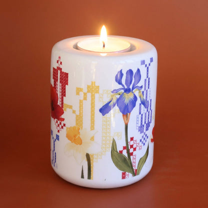 Wild Flowers Candle Holder | Embroidery  Candle | Palestinian Embroidery |Cypress trees