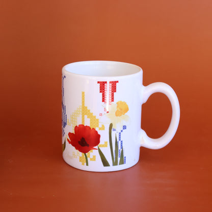Wild Flowers Coffee cup |  Palestinian Embroidery  cypress tree | coffee drink | ceramic |coffee cup