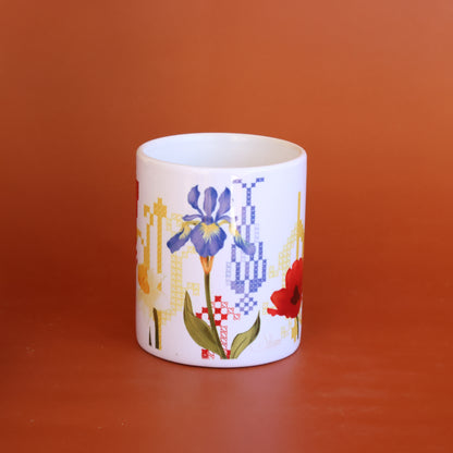 Wild Flowers Coffee cup |  Palestinian Embroidery  cypress tree | coffee drink | ceramic |coffee cup