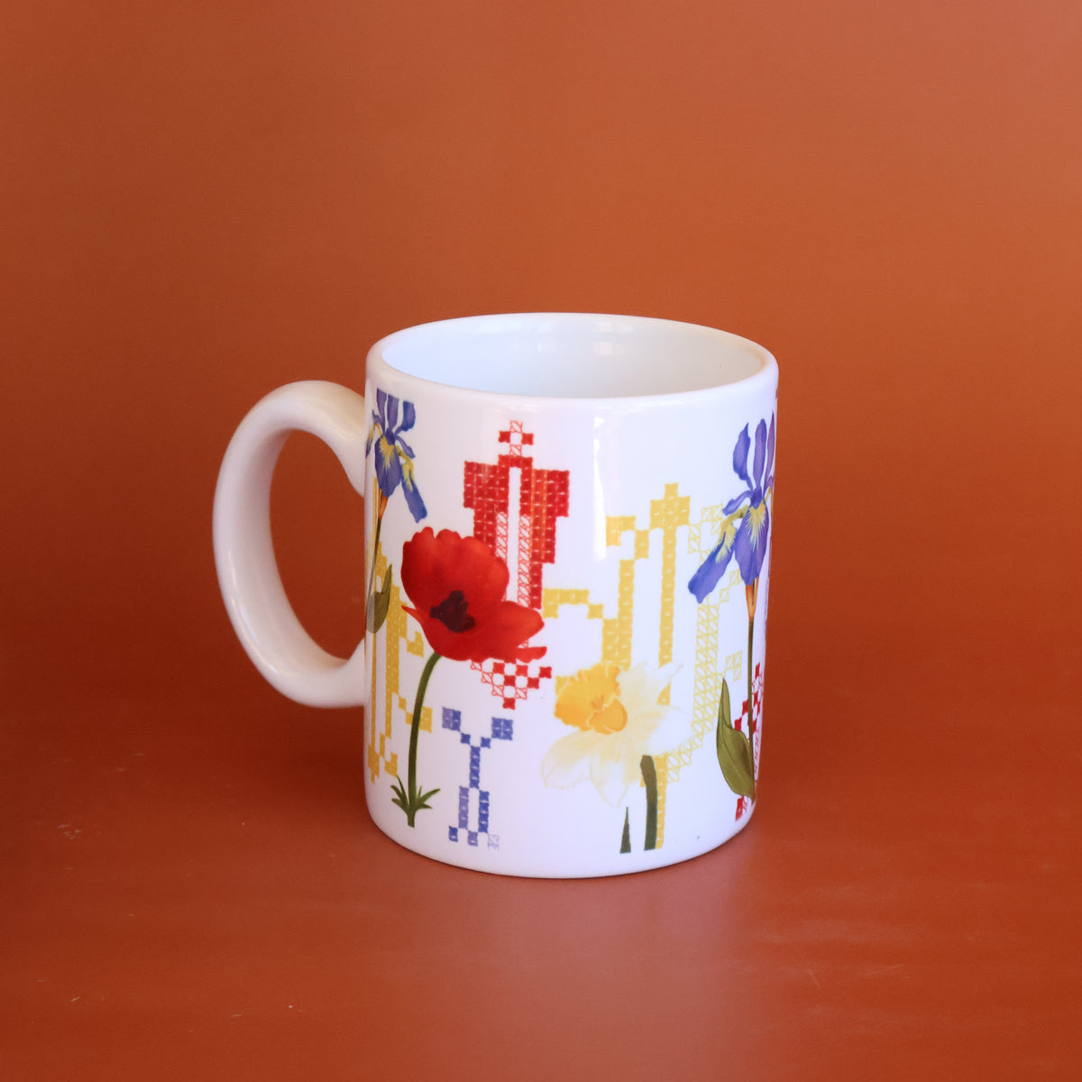 Wild Flowers Coffee cup |  Palestinian Embroidery  cypress tree | coffee drink | ceramic |coffee cup