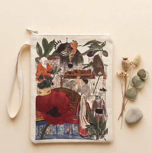 Figure of Jerusalem Pouch | accessories bag | cotton bag |clutch bag | Symbols of Jerusalem