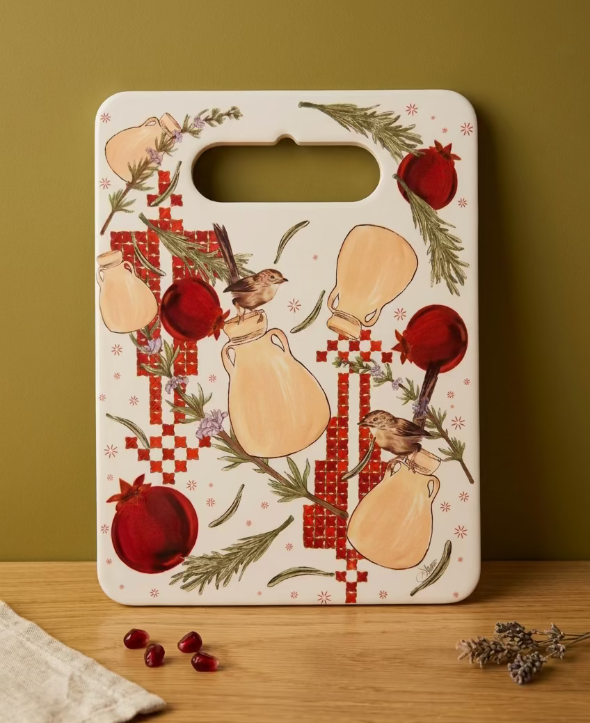 Herbs and Old Jar |cutting board | embroidery cypress tree | Red and Pomegranate | Rosemary |Herbs