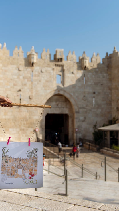 Damascus Gate Painting |Jerusalem Gate  Painting| Wall Art |Jerusalem Door |Frame Art |Watercolor Painting