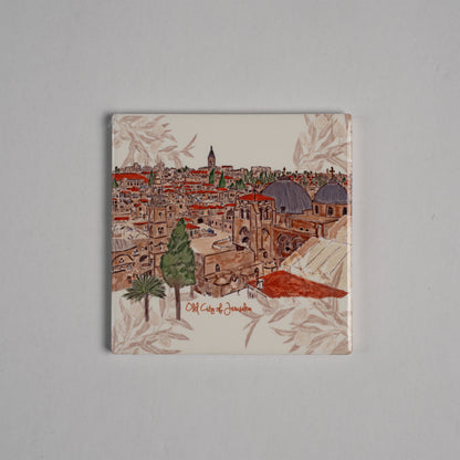 Old City of Jerusalem Coaster |Ceramic Coaster |Cup Holder | Jerusalem painting