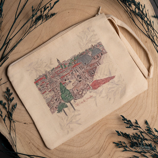 Jerusalem Pouch |cotton bag |Jerusalem souvenir |Cosmetic bag |Jerusalem View |Jerusalem Painting