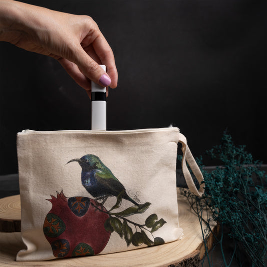Palestinian Sunbird Pouch | National bird |Pomegranate |Pouch |cotton Bag |Acessorise bag |