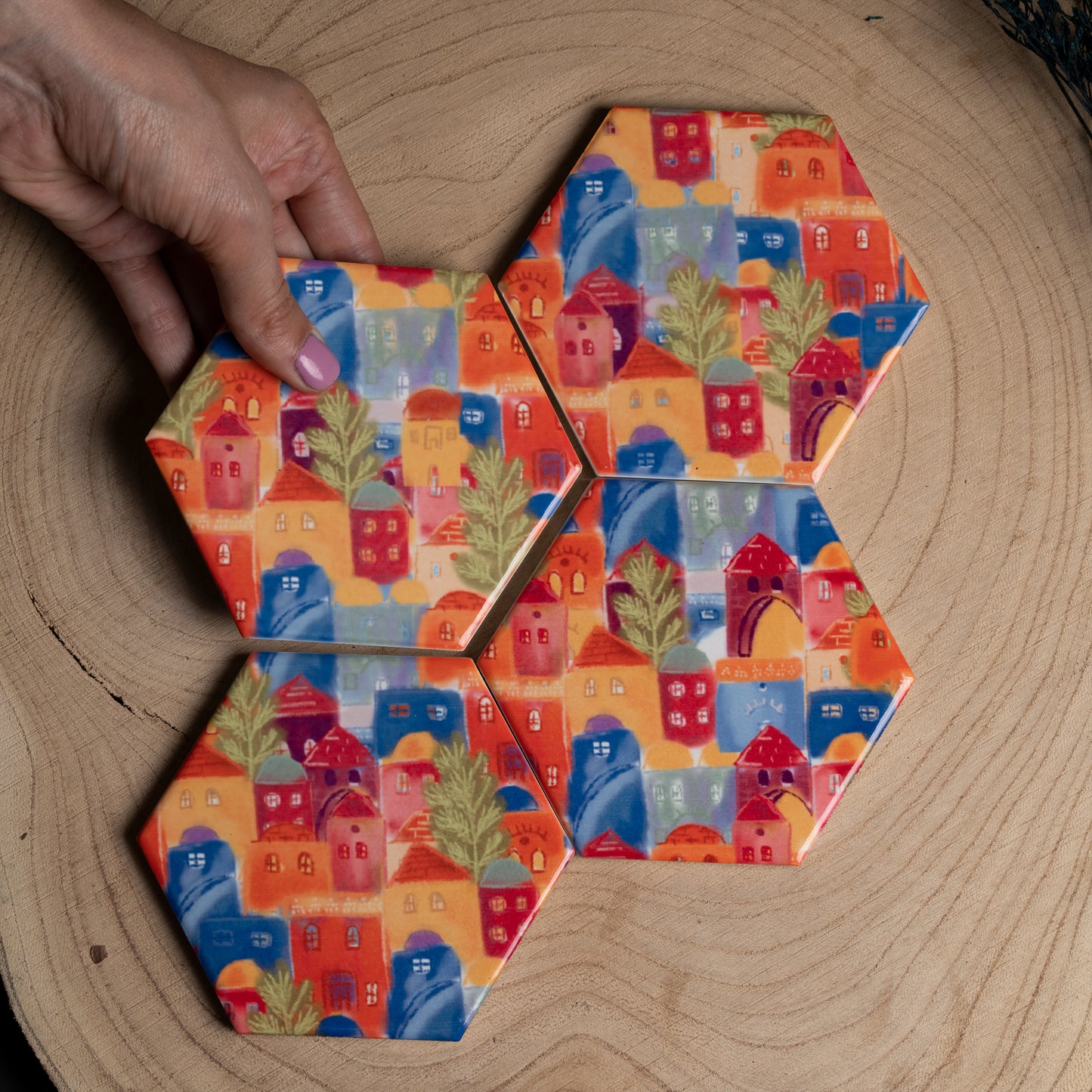Old Houses of the Old City of Jerusalem Coasters |Jerusalem houses |colorful houses |hot holder