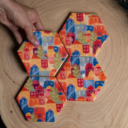 Old Houses of the Old City of Jerusalem Coasters |Jerusalem houses |colorful houses |hot holder