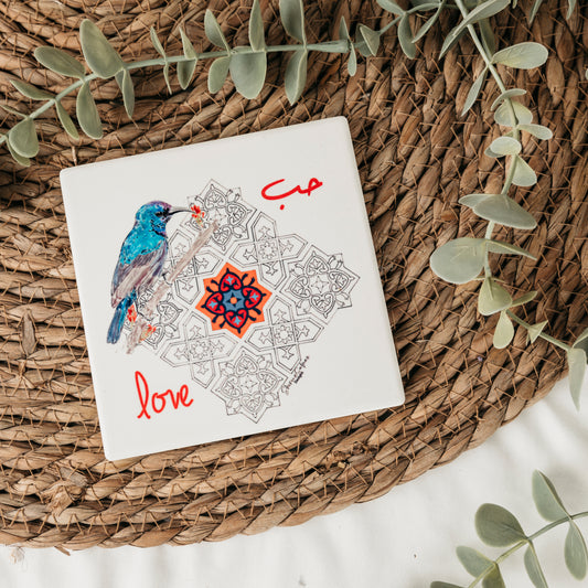 Love Ceramic Coaster |Palestinian Sunbird | Hot holder |Cup Holder | Ceramic painting |Palestinian Sunbird