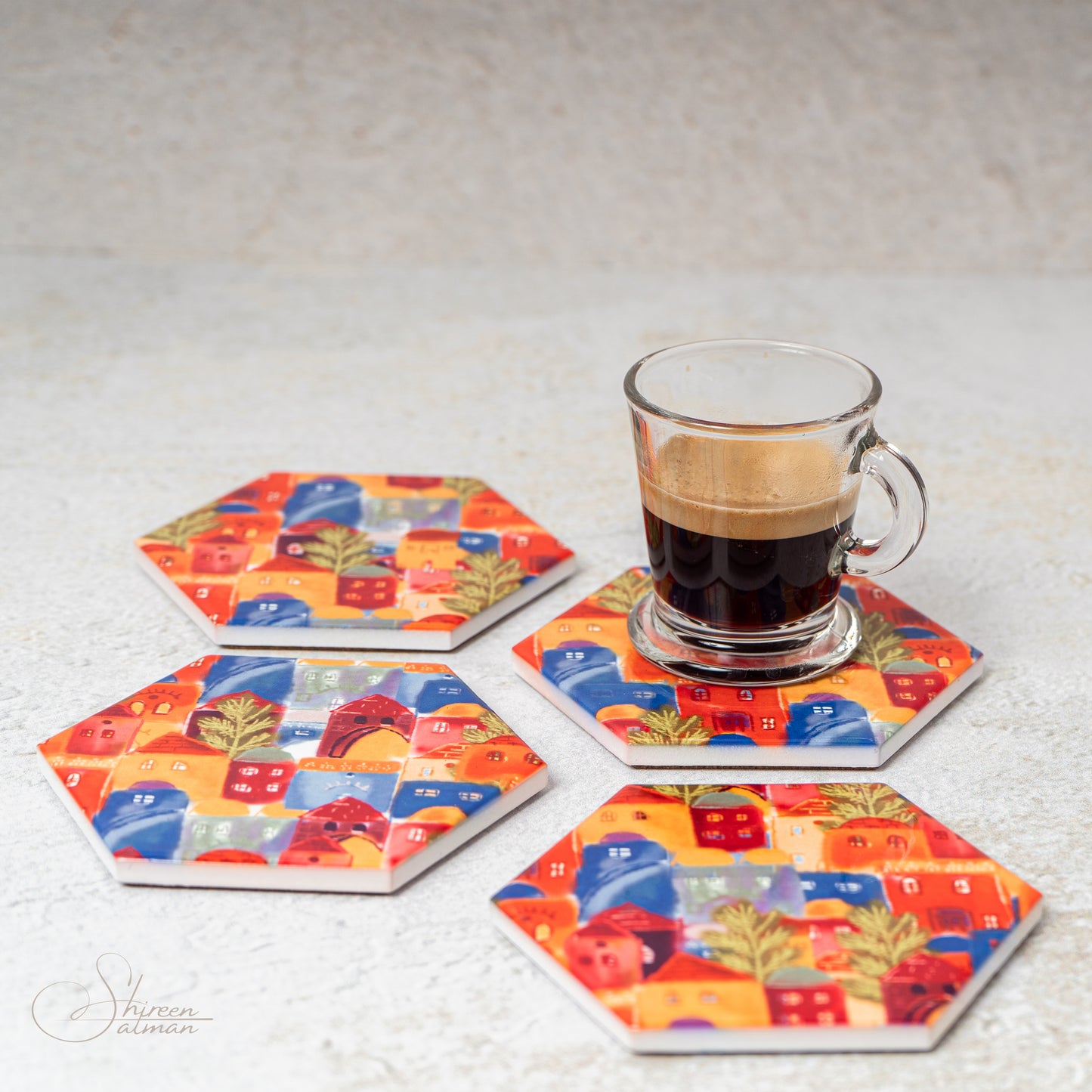 Old Houses of the Old City of Jerusalem Coasters |Jerusalem houses |colorful houses |hot holder