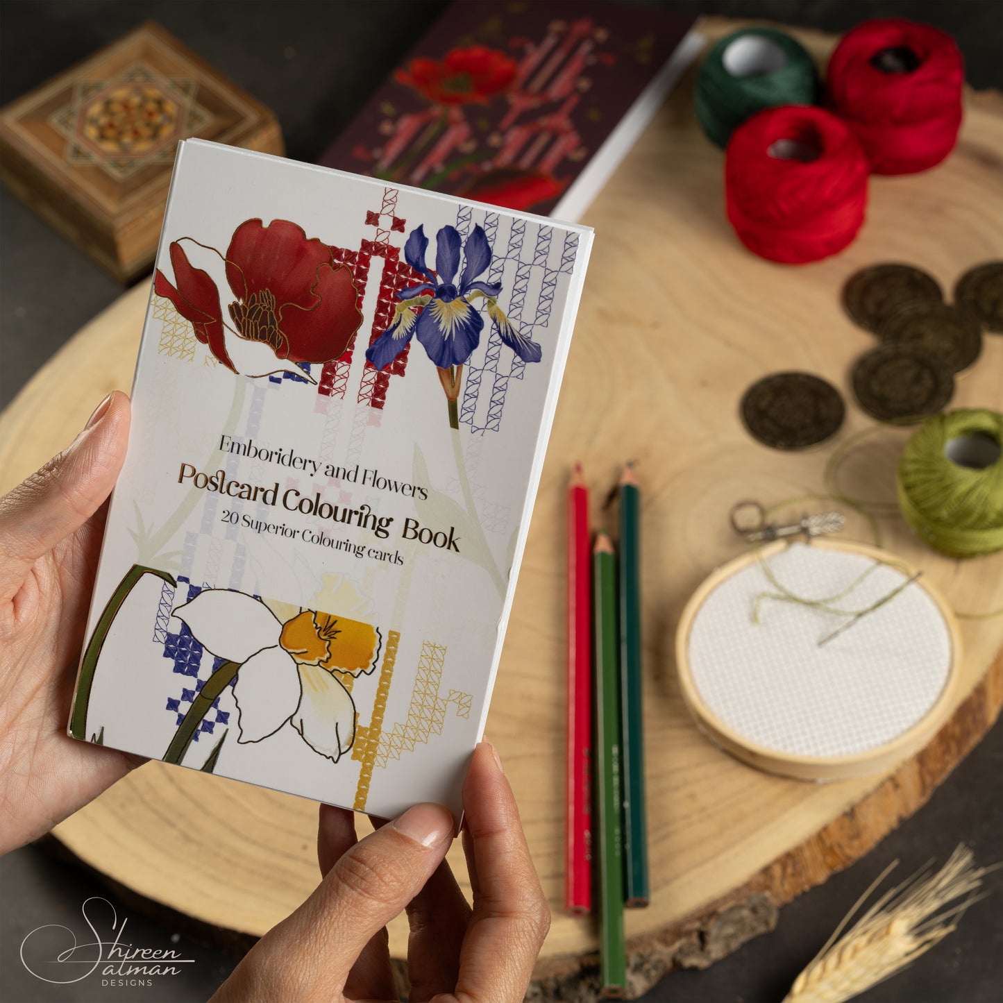 Postcard coloring book |Embroidery patterns |Color postcard |Color and Post|Palestinian Embroidery |Flowers of Palestine