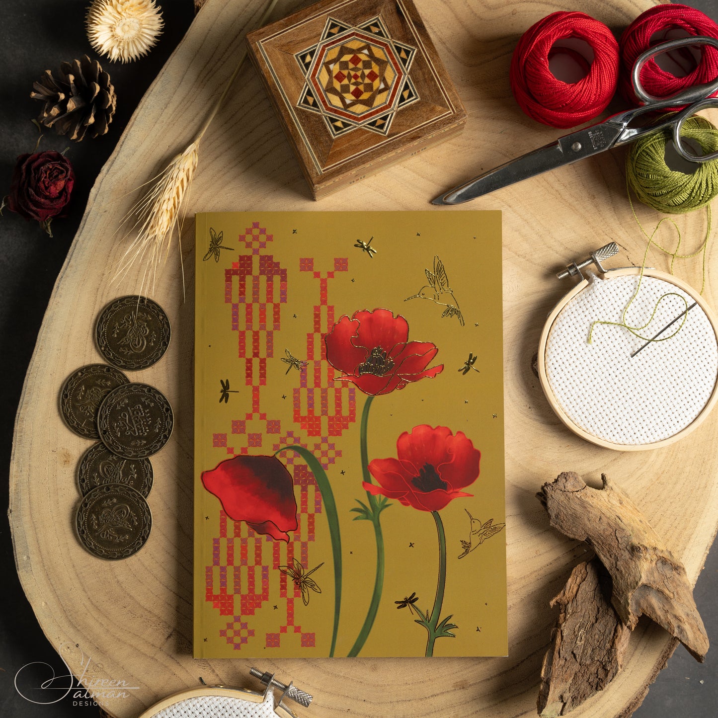Ramallah floral  Notebook|Cypress Embroidery |travel book |gift journal |Art Notebook |Palestinian Embroidery|Poppy Flower